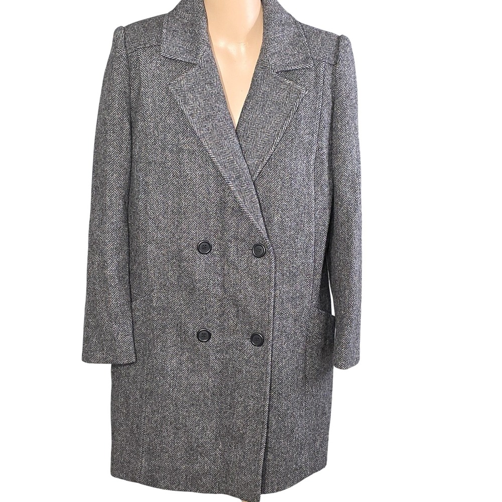 Vintage Alorna Coat Womens L‎ Herringbone Wool Blend Old Money Mob Wife USA 80s